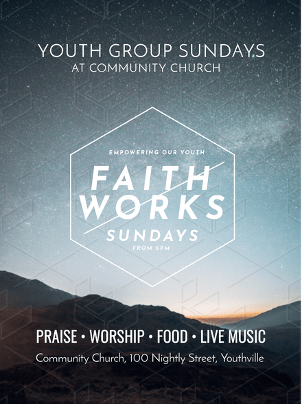 Faith Works Church Flyer Template with Hexagonal Heading - Poster - Easil