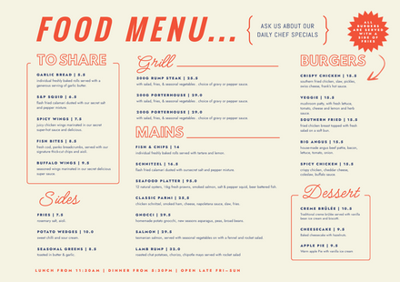 french restaurant menu template